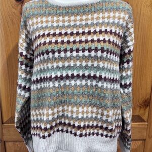 Knox Rose Multicolor Patterned Crew Neck Sweater